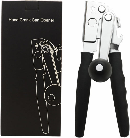 Anti-slip Stainless Steel Hand-cranked Can Opener, Manual Heavy-duty with Sharp Blade and Smooth Edge Cutting, Comfortable Extra-long Handle and Large Knob, Easy-to-Use Large Handheld Can Opener