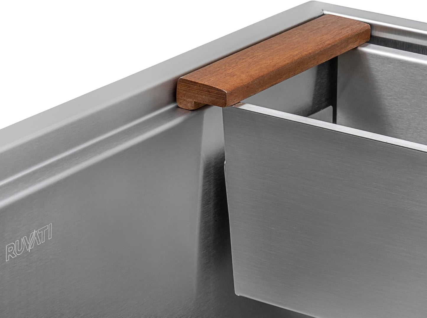 Ruvati Workstation Sink Colander 17.25 inch Stainless Steel with Wooden Handles - RVA1317