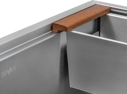 Ruvati Workstation Sink Colander 17.25 inch Stainless Steel with Wooden Handles - RVA1317