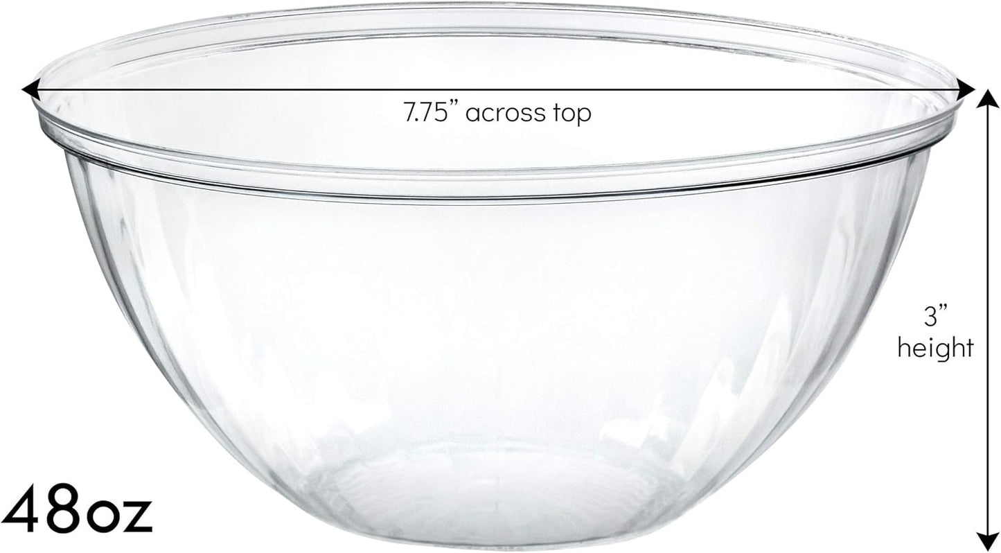PLASTICPRO Disposable 48 Ounce Round Crystal Clear Plastic Serving Bowls With Lids, Party Snack or Salad Bowl, Chip Bowls, Snack Bowls, Candy Dish, Salad Container Pack of 2