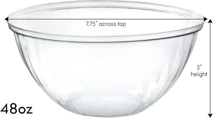 PLASTICPRO Disposable 48 Ounce Round Crystal Clear Plastic Serving Bowls With Lids, Party Snack or Salad Bowl, Chip Bowls, Snack Bowls, Candy Dish, Salad Container Pack of 2