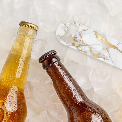 2 PACK Beer Bottle Opener, Stainless Steel Flat Bottle Openers,7 inch Metal Decor,Pink And Gold Marble