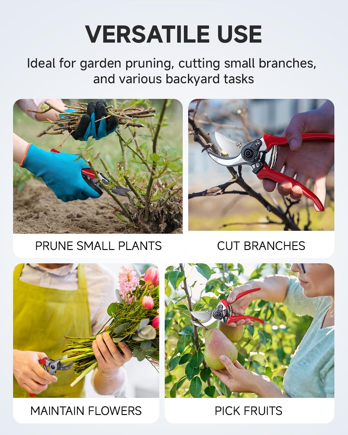 Fondwell 6.5" Pruning Shears Trimming Scissors: 2 Pack of Small Garden Snips with Micro Tip - Plant Clippers of High Cutting Efficiency