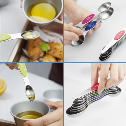 Set of 8 Stainless Steel Magnetic Measuring Spoons Set with Leveler,Dual Sided Stackable Steel Metal Teaspoons for Baking & Cooking Kicchen Accessories (Color)