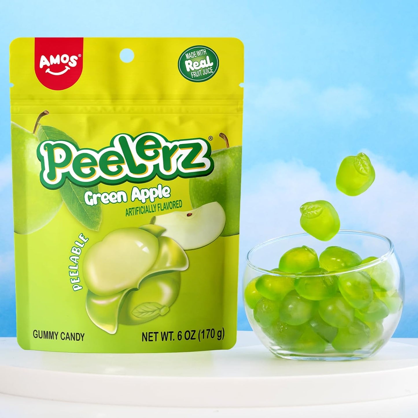 AMOS Peelerz Peelable Gummy Candy Variety Pack, Mango White Peach Banana Green Apple Passion Fruit Lychee, Soft Chewy Fruit Snack, Pack of 6