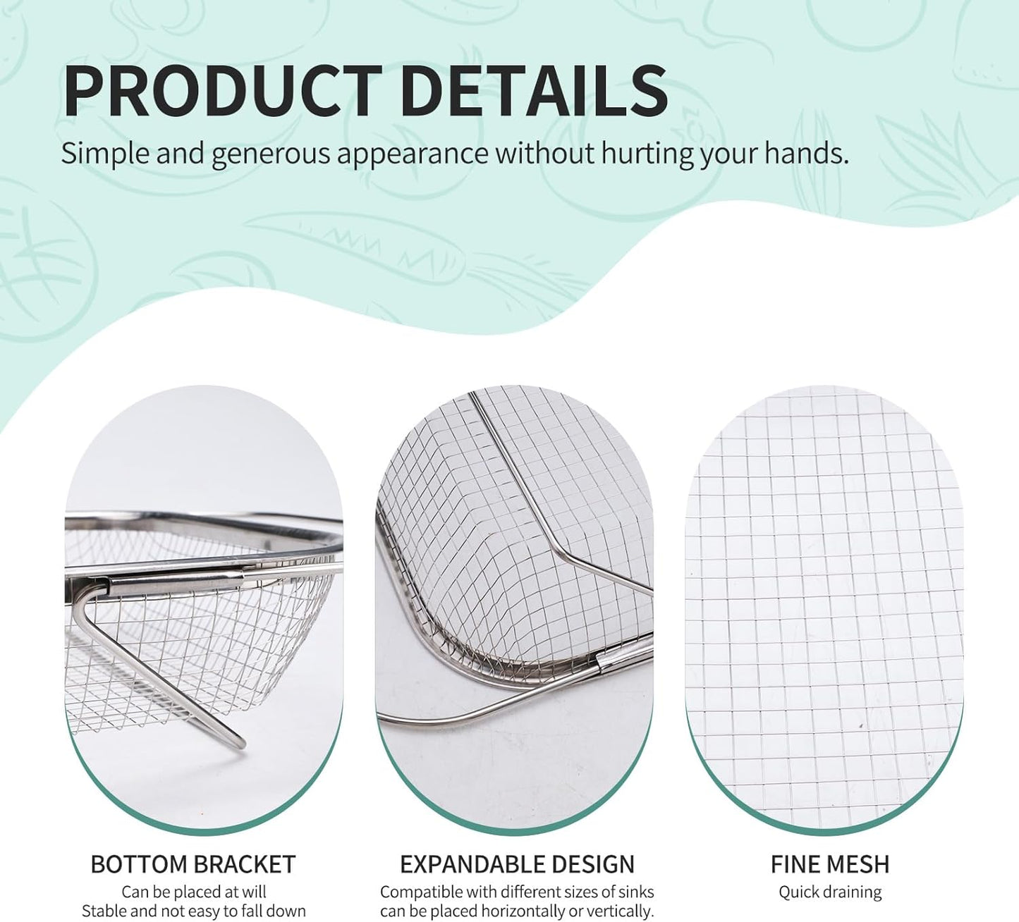 3PCS Stainless Steel Over Sink Colander, Expandable Over the Sink Strainer, Sink Colander for Kitchen Sink, Multipurpose Drain Basket, Sink Accessories,.Kitchen Utensils (3 Sizes)