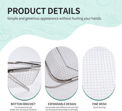 3PCS Stainless Steel Over Sink Colander, Expandable Over the Sink Strainer, Sink Colander for Kitchen Sink, Multipurpose Drain Basket, Sink Accessories,.Kitchen Utensils (3 Sizes)