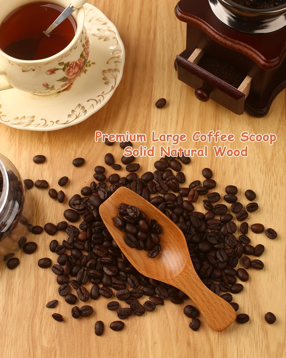 Coffee Scoop Set, 2 PCS 304 Stainless Steel Wood Handle Coffee Measuring Spoons, 15ml & 30ml for Ground Espresso Beans, Long Wooden Handle Scoop Kitchen Utensil for Scooping