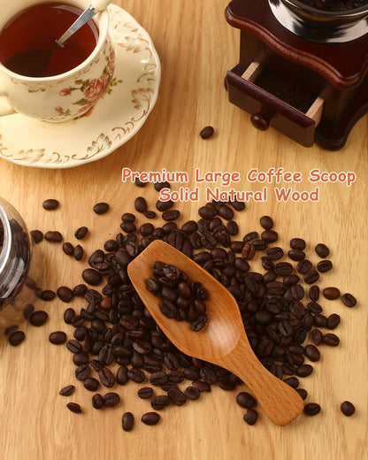 Coffee Scoop Set, 2 PCS 304 Stainless Steel Wood Handle Coffee Measuring Spoons, 15ml & 30ml for Ground Espresso Beans, Long Wooden Handle Scoop Kitchen Utensil for Scooping