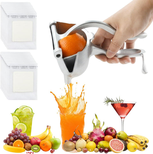 zxbaers Aluminum Alloy Fresh Fruit Juice Extractor, Hand Juicer Squeezer with 25PCS Filter Paper, Squeezer Citrus Juicer, For Lemon Orange Lime Grapefruit Pomegranate