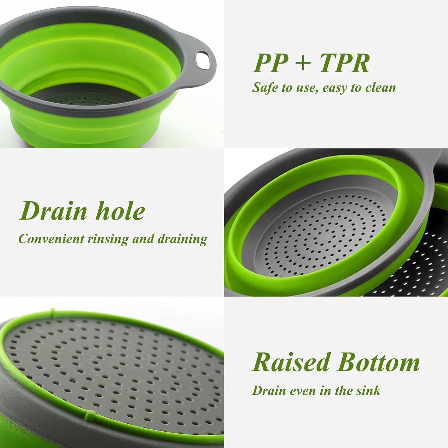 Collapsible Colander Set of 3, Space-Saving Foldable Strainer for Kitchen, 3 Sizes Food Strainer for Draining Pasta, Vegetable and Fruit, Kitchen Gadgets for Home Use and Outdoor Camping (Blue)