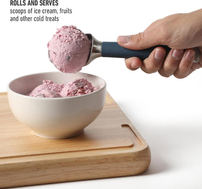 Calphalon Cookie Scoop, Stainless Steel Trigger Scoop for Cookie Dough, Ice Cream & Batter, Portion Control Kitchen Scoop with Release Mechanism, Taupe
