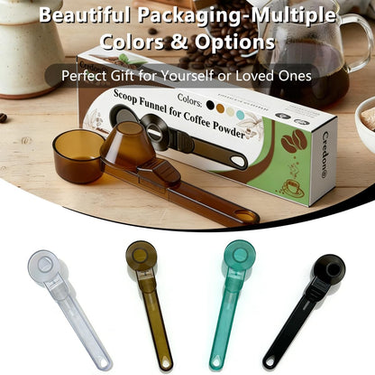 Credon Coffee Scoop with Funnel for Ground Coffee & Protein Powder – Coffee Bean Measuring Spoon, 2 Tablespoon Slide Scoop for Reusable K-Cup, Precision Spill-Proof (Black)