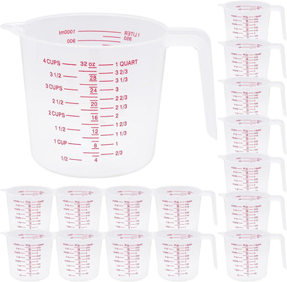 16 Pcs 4 Cup Capacity Plastic Measuring Cup, 32 Oz/1000 ml Clear Graduated Measuring Cups Plastic Mug with Spout and Handles Ounce and Ml Cup Marking for Recipe Ingredient, Flour, Water, Liquid
