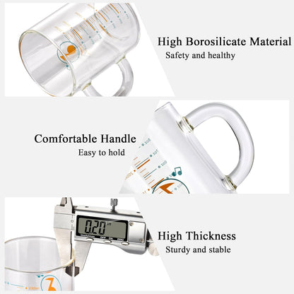 8 Oz Glass Measuring Cup Espresso shot glasses Clear Coffee Mugs for Hot or Cold Glass Expresso Small Coffee Cup with Glass Handle High Borosilicate Glass Cup (Colorful)