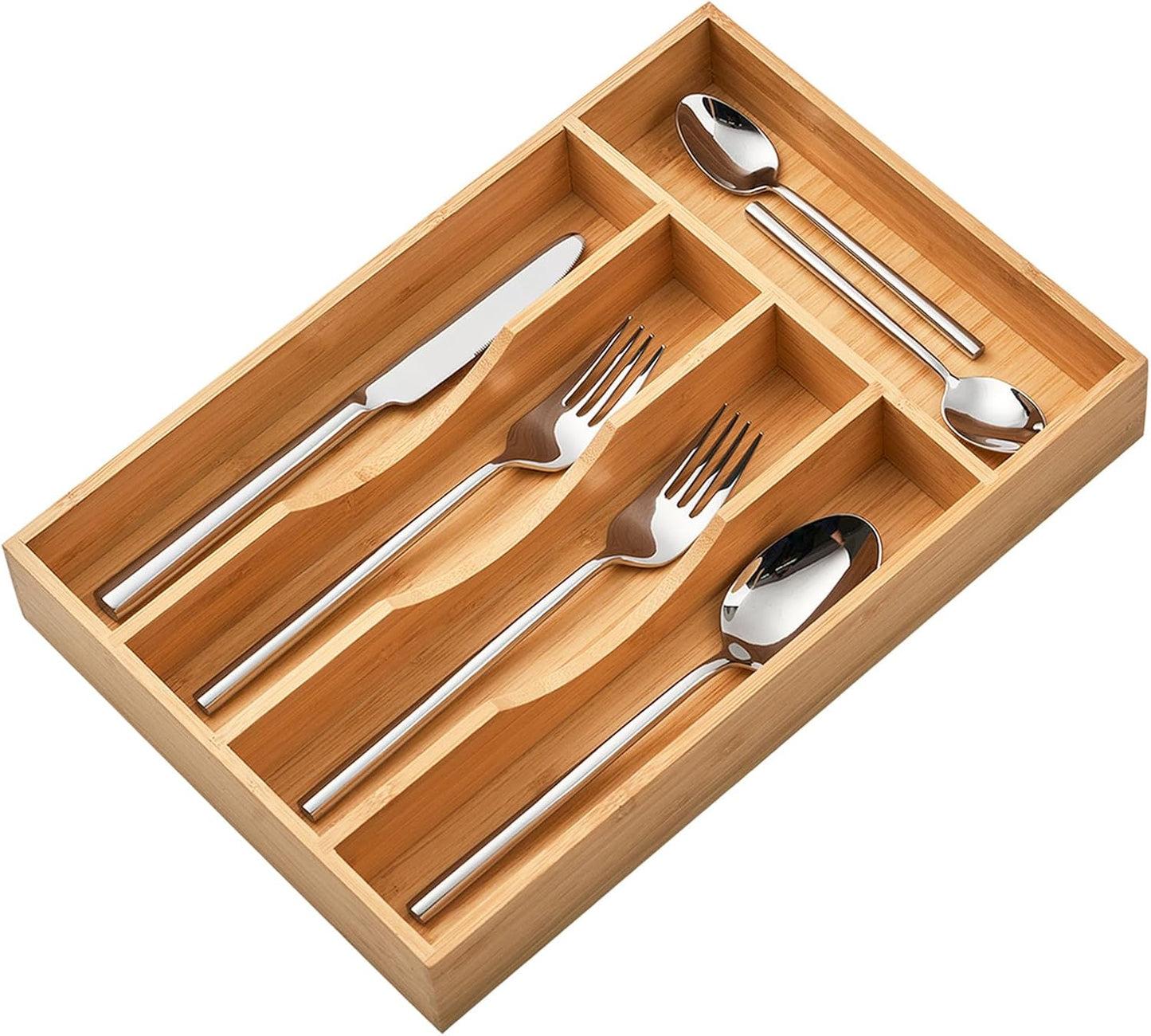 Umilife Bamboo Kitchen Drawer Organizer, 7 Inch Silverware Utensils Tray Holder for Small Drawer, Wood Caddy for Flatware Cutlery Knives