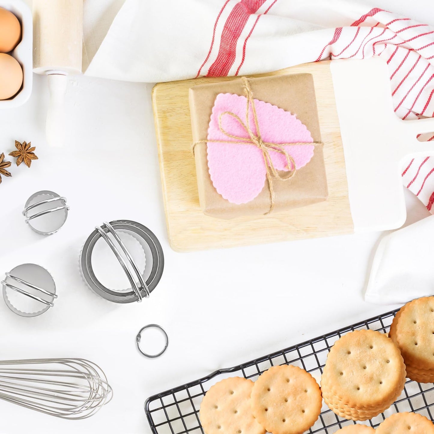 ALLTOP 5 Pieces Biscuit Cutter with Handle, Stainless Steel Baking Essential Tool for Effortless Square Cookie Shaping,Pastry,Cake Decoration Creation–Precise Cut Utensil for Dumpling,Scone, Donut