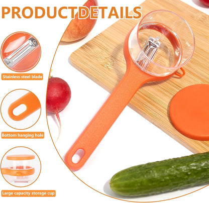 Vegetable Peeler with Container, Stainless Steel Potato Peeler and Fruit Peeler with Storage Box, Multi-Function Veggie Peeler with Peel Catcher for Home Kitchen (Orange)