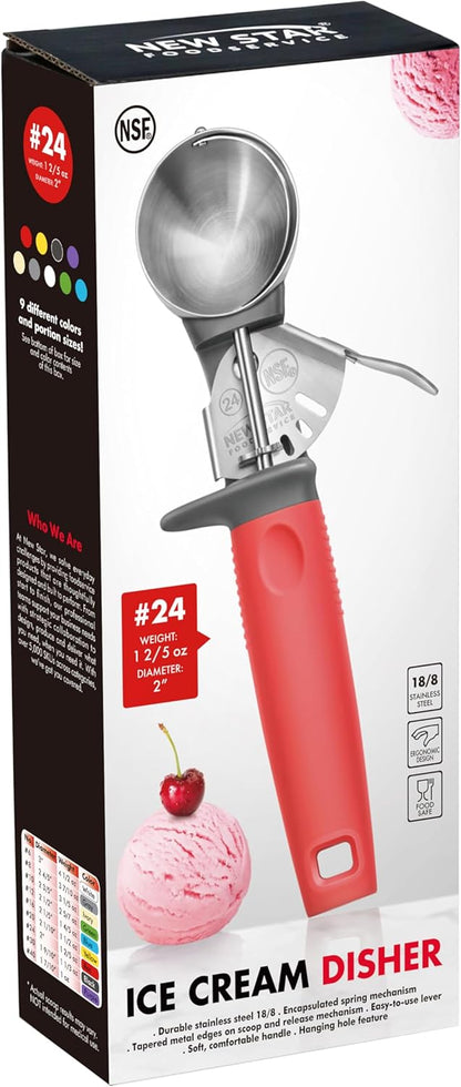 New Star Foodservice Commercial-Grade Thumb Press Food Disher/Ice Cream Scoop, #16, Blue Handle, 18-8 Stainless Steel, NSF Certified