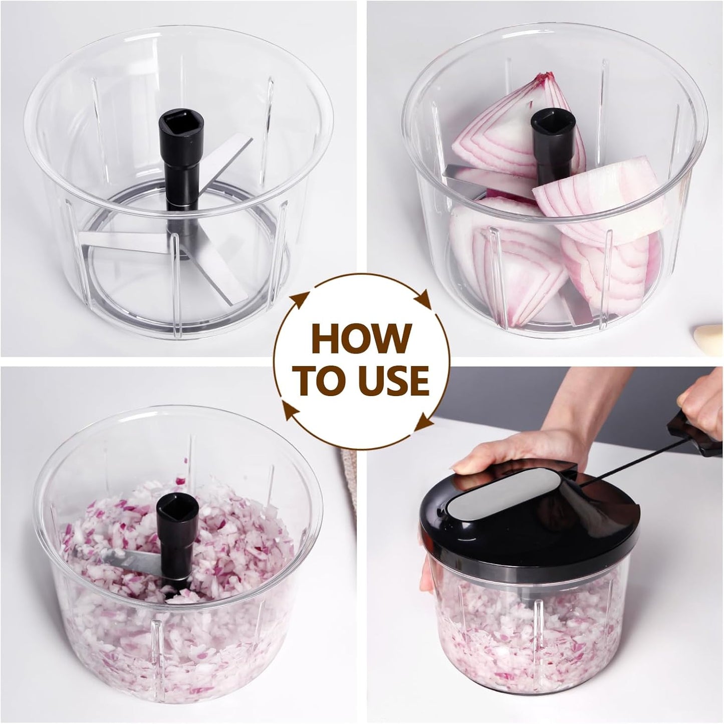 LHS Manual Food Processor Large Vegetable Chopper, 1000ML Pull String Chopper Garlic Mincer Onion Cutter for Veggies,Salad,Fruits, Nuts, BPA Free, Black