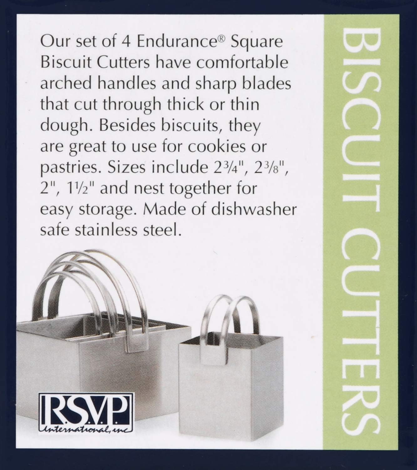 RSVP International Endurance Round Biscuit Cutters - Stainless Steel, Set of 4 | Nest for Easy Storage | For Cutting Thick or Thin Dough | Professional | High Handle Arch