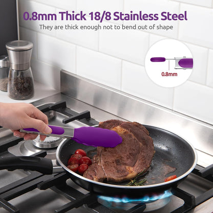 600ºF Heat Resistant Kitchen Tongs: U-Taste 9 inch Silicone Cooking Tong with Firm Sealed Non Stick Rubber Tips & Silicon Coated 18/8 Stainless Steel Handle & Smooth Locking for Serving Salad (Black)