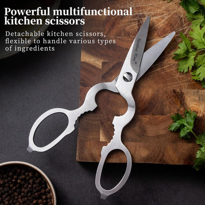 Kitchen Shears Heavy Duty Kitchen Scissors, All Purpose Come Apart Blade Made with All Stainless Steel, Food Scissors for Meat/Vegetables/BBQ/Fish/Spices/Herbs, Silvery
