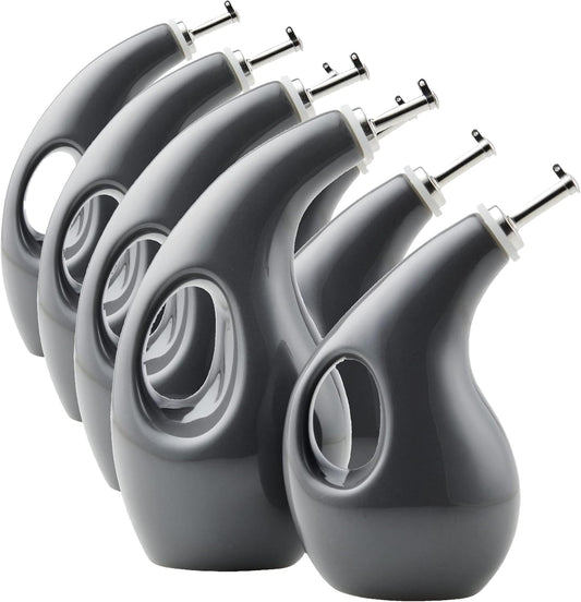 Rachael Ray Serveware Ceramic EVOO Oil and Vinegar Dispensing Bottle Set, 2 Piece, Gray