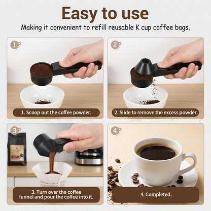 cobee Coffee Scoop With Funnel, Measuring Spoon Slide Scoop for Ground Coffee Protein Powder Reusable Pods(Black)
