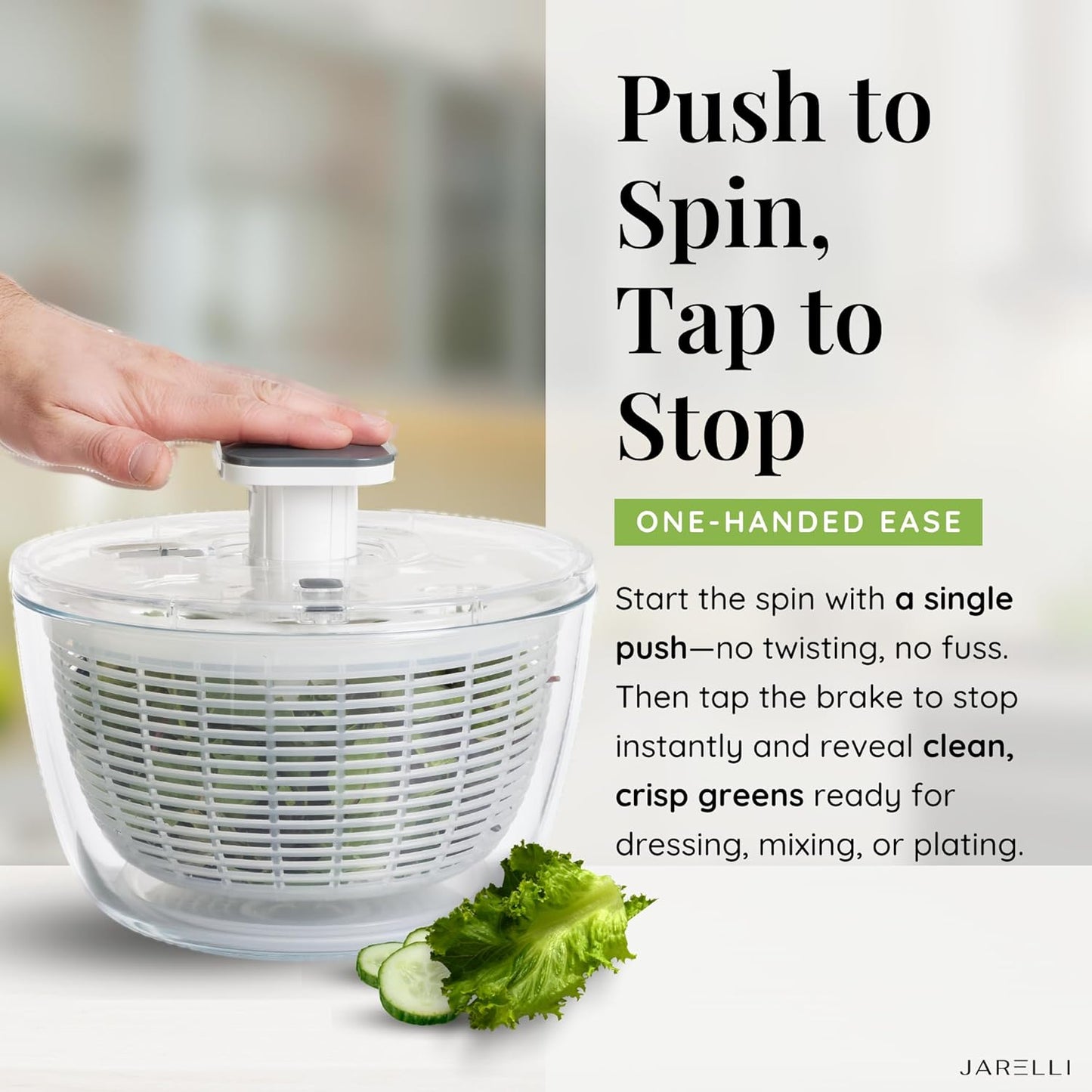 Borosilicate Glass Salad Spinner with Push Button & Storage Lid - Large Capacity 6.3QT Lettuce & Fruit Washer with BPA-Free Draining Colander - Spinning Vegetable Dryer Doubles as a Serving Bowl