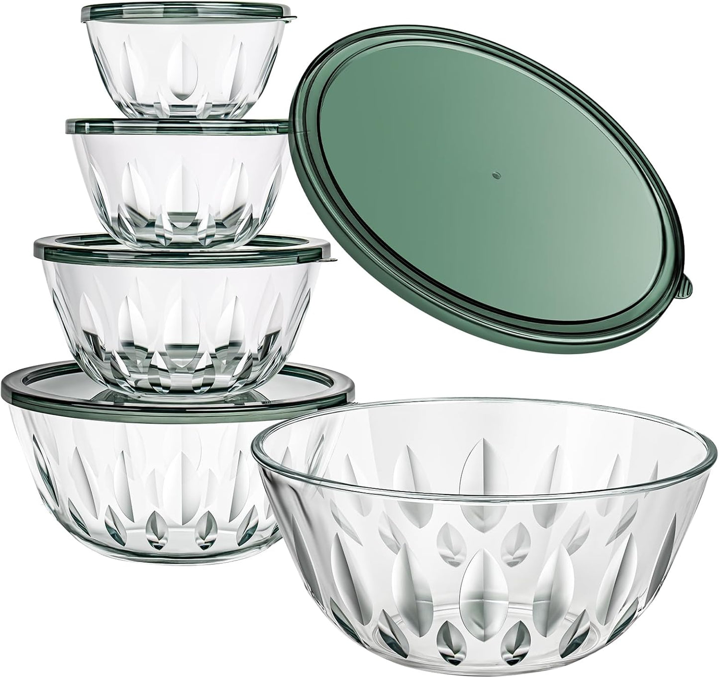 WhiteRhino Glass Mixing Bowls Glass Bowls with Lids Set(4.5QT,2.7QT, 1.1QT),Large Salad Bowls,glass mixing bowl Space-Saving Nesting Storage bowls for Cooking,Baking,Prepping,Dishwasher Safe