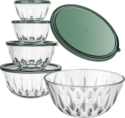 WhiteRhino Glass Mixing Bowls Glass Bowls with Lids Set(4.5QT,2.7QT, 1.1QT),Large Salad Bowls,glass mixing bowl Space-Saving Nesting Storage bowls for Cooking,Baking,Prepping,Dishwasher Safe