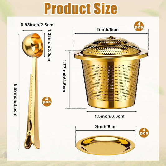 Umigy 4 Pcs Tea Infuser Strainers for Loose Tea with Scoop, Extra Fine Mesh Steeper 304 Stainless Steel Diffuser Leaf Holder with Extended Chain Hook for Brew, Spices, Seasoning, Silver