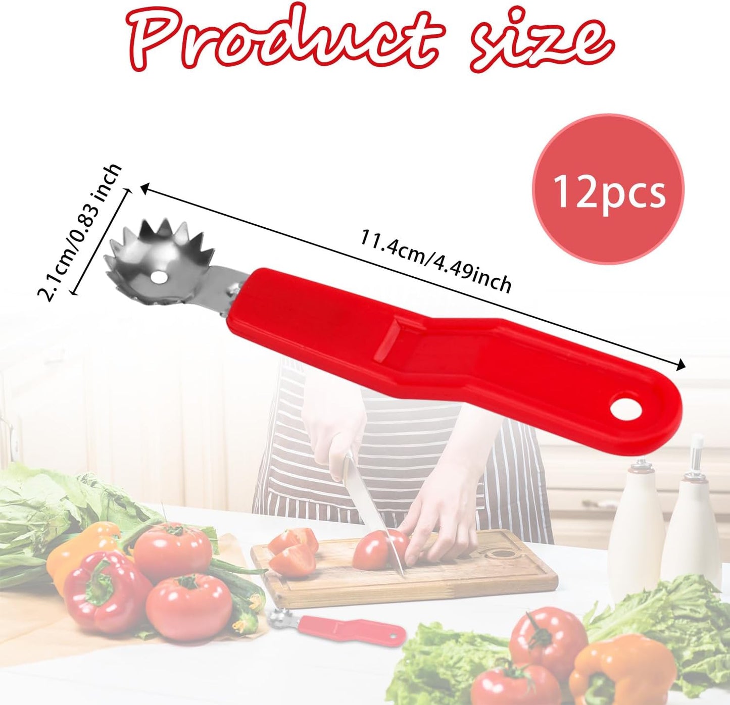 4pcs Stainless Steel Fruit Corer Tool, Tomato Strawberry Huller Vegetable Stem Remover Kitchen Gadget for Easy Fruit Balling (White)