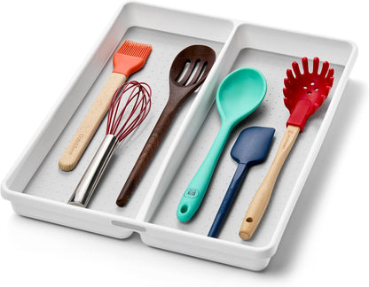 madesmart Premium Small Utensil Tray, Deep Storage for Ladles, Whisks & Serving Tools, Non Slip Lining, for Drawers & Home Organization, White