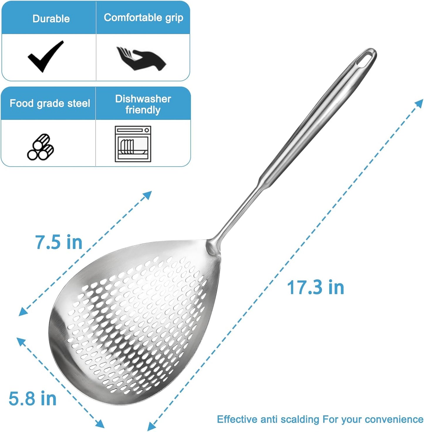 Steel Spider Strainer Skimmer Ladle, Strainer Spider Skimmers for Kitchen Cooking and Frying, Premium Strainer Spoon Diameter: 5.4Inch, Total Length: 15.4Inch