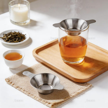 AUEAR, 2 Pack Different Size Stainless Steel Mini Strainer Fine Mesh Tea Funnel Coffee Filter with Double Handles