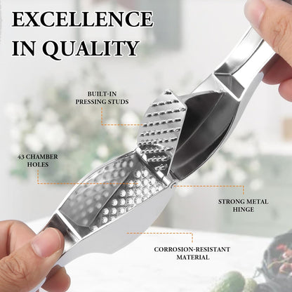 Heavy Duty Professional Garlic Press & Mincer - Rust-Proof, Dishwasher Safe with Easy-Grip Handle - Silver