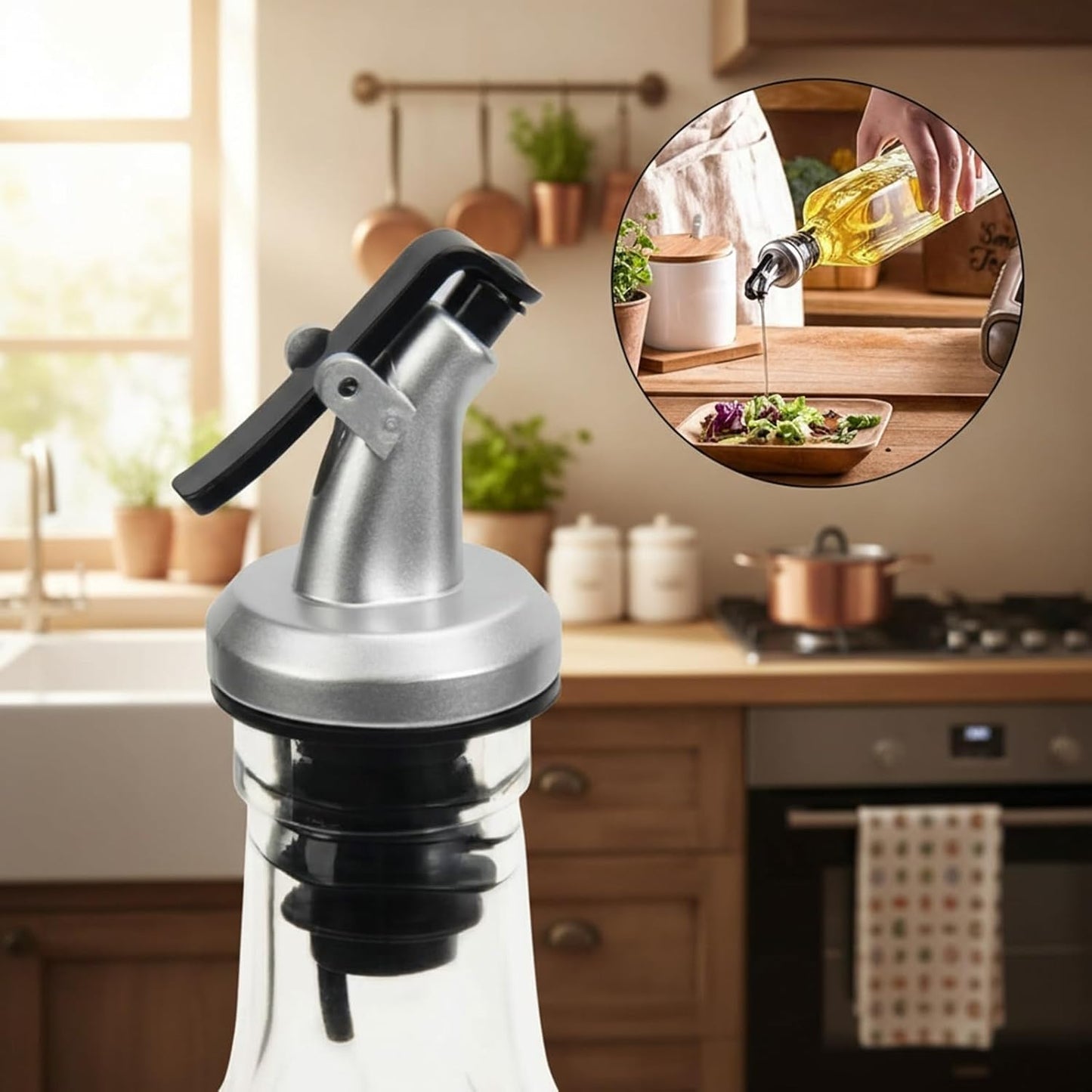 WERTIOO Olive Oil Dispenser Bottle,4Pack 17 OZ Glass Oil Dispenser for Kitchen with 4 Pourer,2 Stainless Steel Funnel & 1 Pen and 8 Label for Kitchen (500ml)