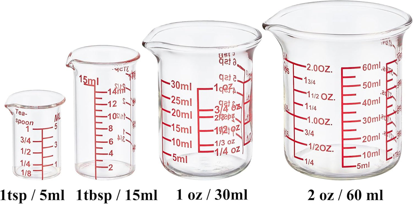 High Borosilicate Glass Measuring Cup-V-Shaped Spout，Glass Measuring Beaker for Kitchen or Restaurant, Easy to Read, 60 ML (2 Oz)-Pack of 2