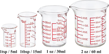 High Borosilicate Glass Measuring Cup-V-Shaped Spout，Glass Measuring Beaker for Kitchen or Restaurant, Easy to Read, 60 ML (2 Oz)-Pack of 2