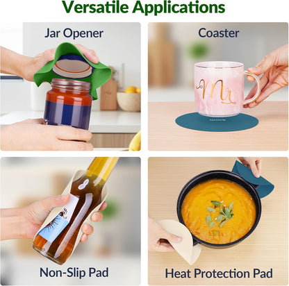 NIHOME Silicone Jar Opener – 6 Inch Large Anti-Slip Grip Pads, Premium 100% Food-Grade Silicone, Stylish Designer Colors, Multi-Purpose Heat-Resistant Mat & Coaster, Set of 4