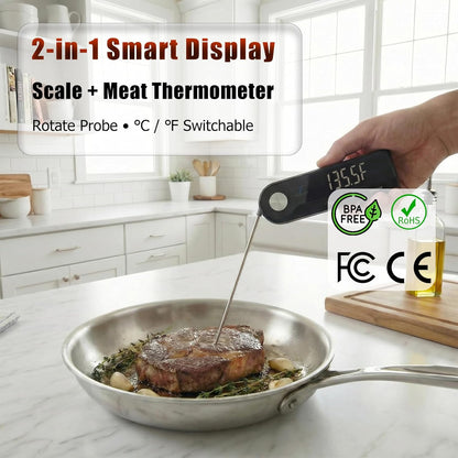 11lb/5kg Digital Kitchen Food Gram Scale with Pull Out Display, 0.1g/0.001oz Precision Wireless Bakery Scale, LED Backlight, 5 Units, USB Rechargeable, Stainless Steel Platform