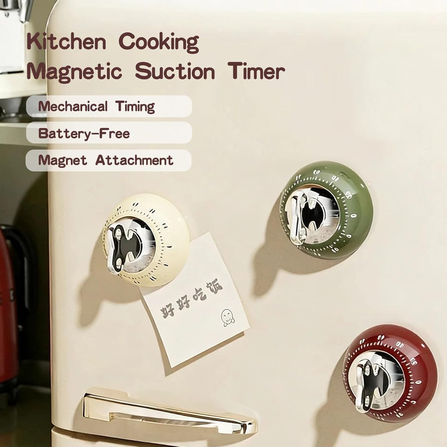 60-Minute Magnetic Timer, Mechanical Kitchen Cooking Reminder & Student Time Manager, Self-Discipline Alarm Clock for Time Management, Fridge Magnet Timer for Home School Office (Green)