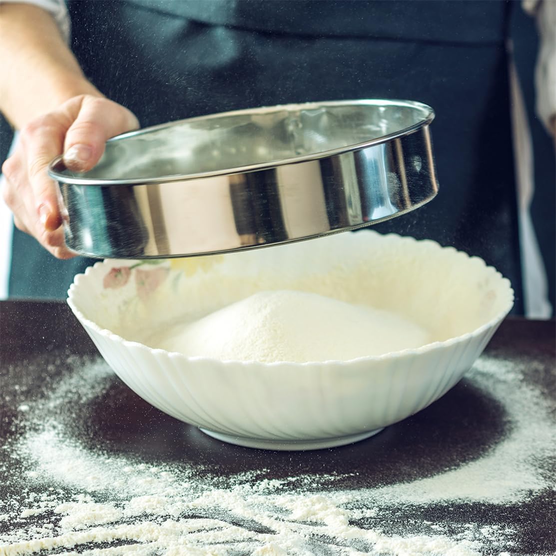 Flour Sifter Stainless Steel Fine Mesh Strainers 11.8 Inch 60 Mesh Round Flour Sieve for Baking Cake Bread