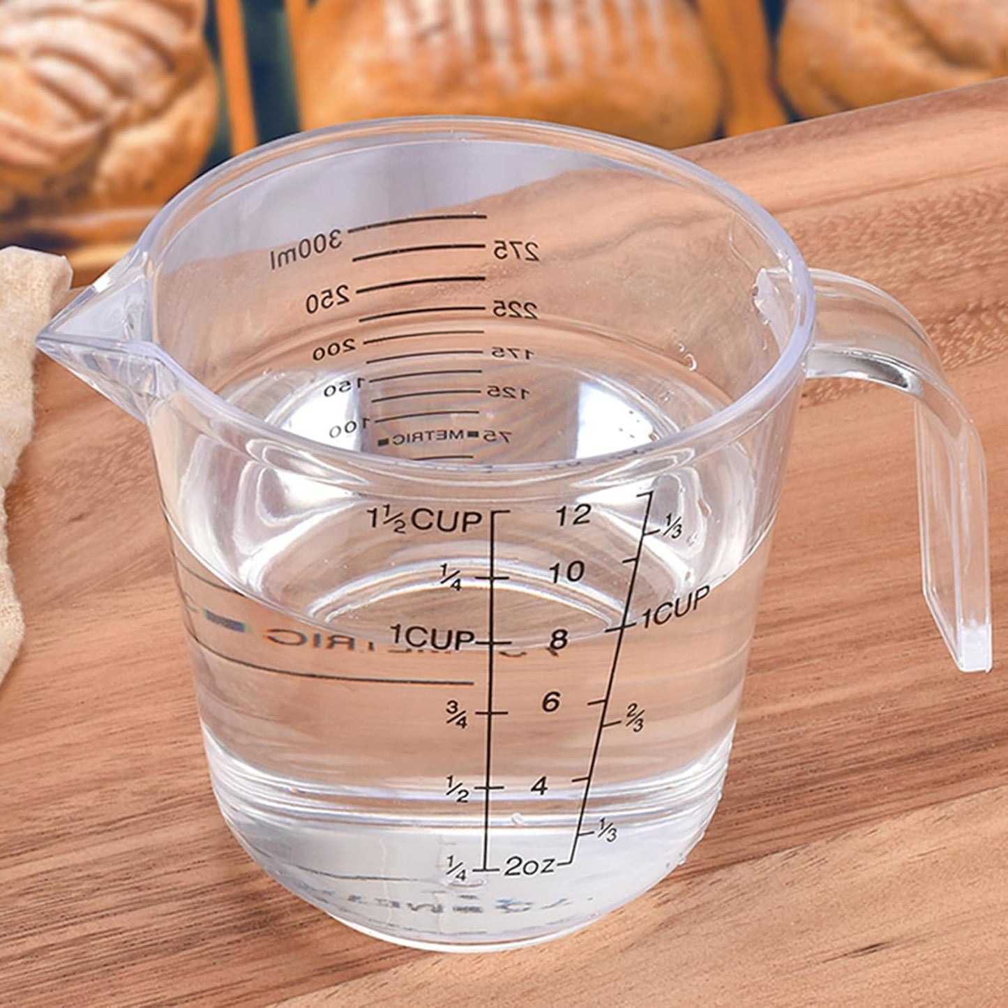 Plastic 1 ½ Cup Measuring Cup Stackable Liquid Measuring Cup with ML and Cups Measures