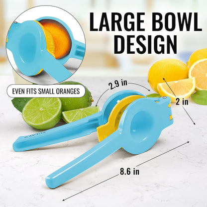 Zulay Kitchen Metal 2-in-1 Lemon Squeezer - Sturdy Max Extraction Hand Juicer Lemon Squeezer Gets Every Last Drop - Easy to Clean Manual Citrus Juicer - Easy-Use Lemon Juicer Squeezer - Yellow/Green