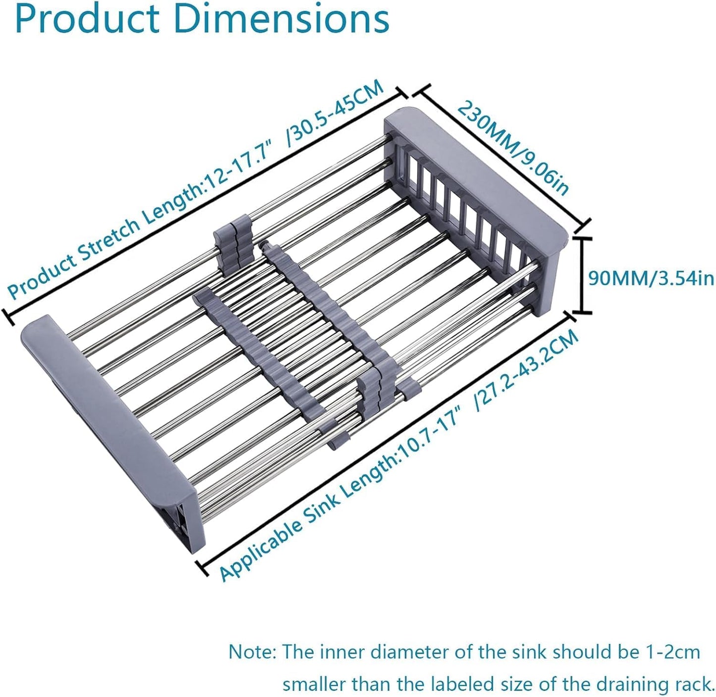 Over The Sink Dish Drying Rack, Stainless Steel Expandable Telescopic Drain Basket with Adjustable Arms - Functional Kitchen Sink Organizer for Dishes, Vegetables & Fruits (Large, Black)