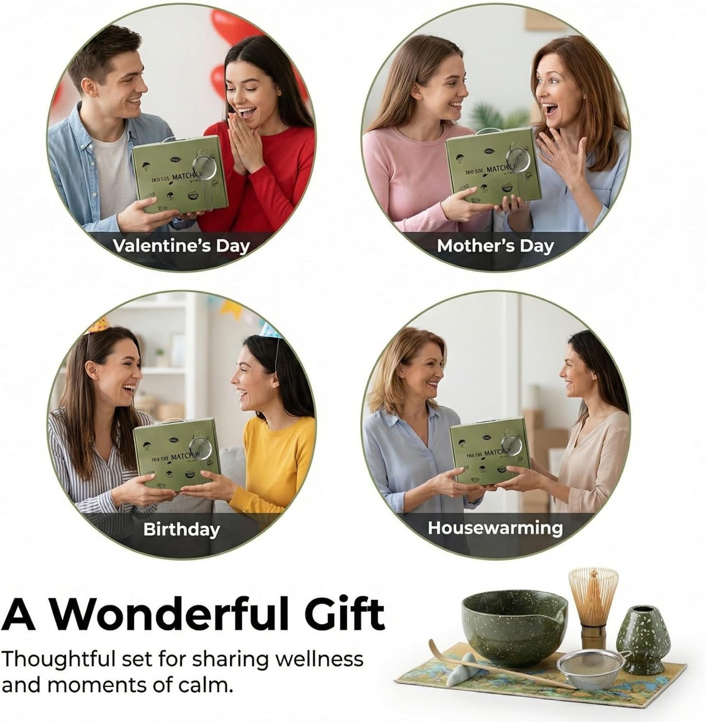 Matcha Whisk Set ,7 Pcs Matcha Set, Matcha Kit for Ceremony, Tradition Tea Set for Making Breakfast/Latte, with 20 OZ Bowl(Chawan)/Whisk and Holder, Valentine's Day Gift for Family/Friend Tea Lovers