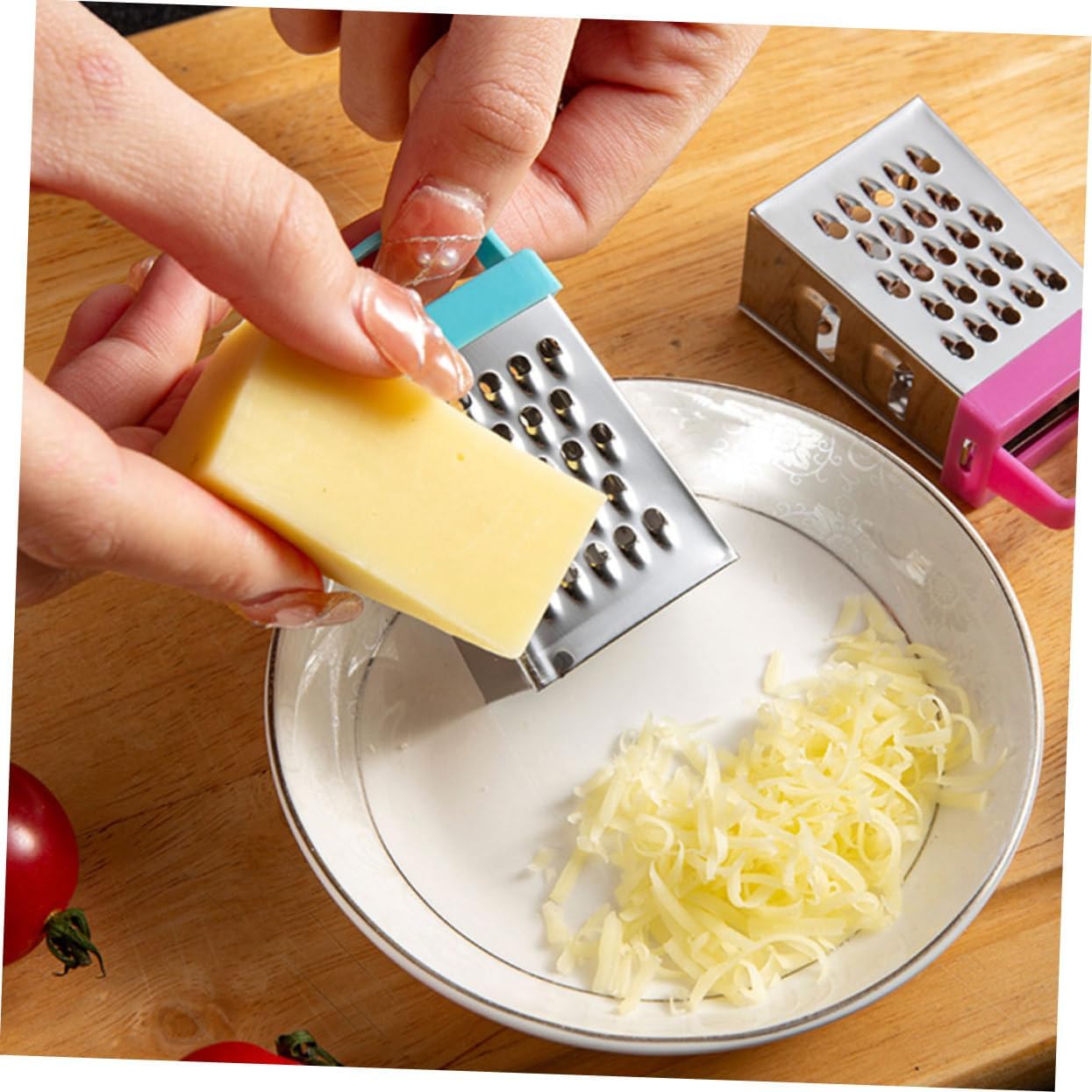 PRETYZOOM Mini Stainless Steel Cheese Grater Box with Non-Slip Handle Multipurpose Hand Grater for Cheese Garlic Ginger and Vegetable Slicing Compact 2.63 Inch Kitchen Shredder Set of 30